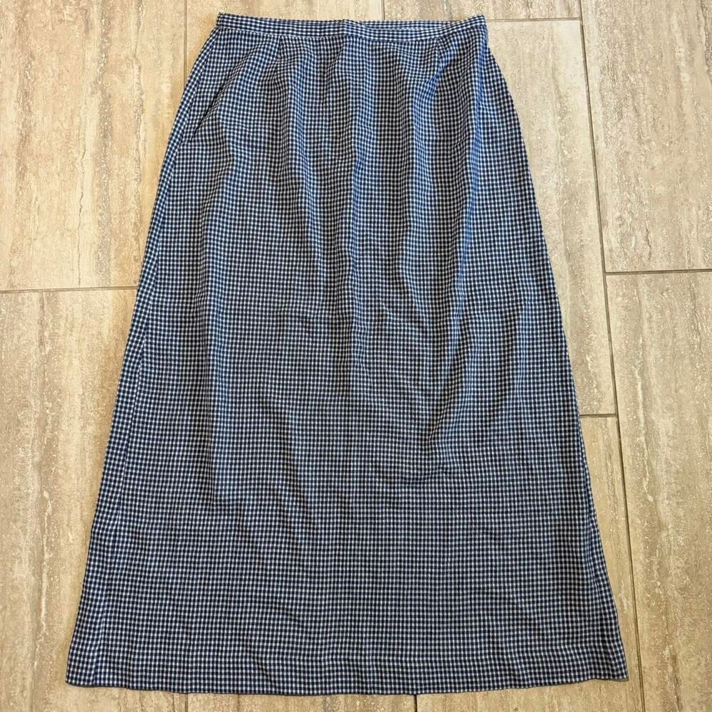 Vtg 90s Gingham Maxi Skirt Navy Blue Plaid Coquette Cottagecore Grunge Midi 16